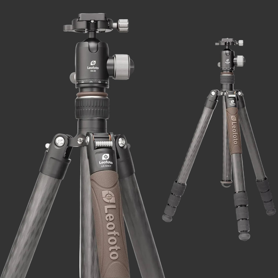 Leofoto LX-324CT + XB-38 Urban Carbon Fiber Tripod with Ball Head - 15kg Load, 1735mm Height, Reversible Travel Tripod