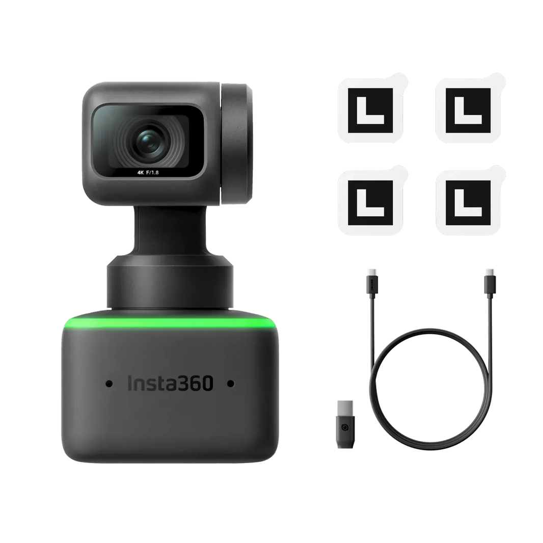 Insta360 Link 4K Webcam with AI Tracking, 1/2″ Sensor, Gesture Control, Auto Framing & Noise-Canceling Mics – Streaming, Video Calls & Content Creation