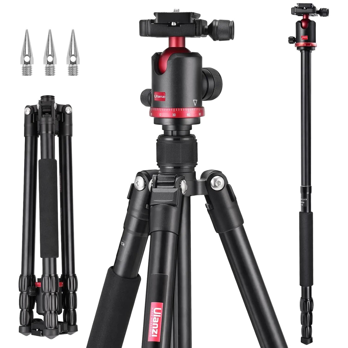 Ulanzi MT-51 Heavy Duty Camera Tripod with 360° Ball Head, Aluminium Alloy, 163cm Height, 10kg Load Capacity, Quick Release Plate, DSLR & Mirrorless Compatible--Crezio.in-ULANZI